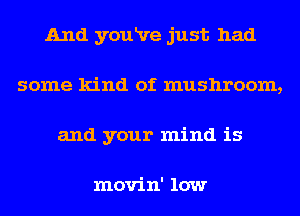And youRre just had
some kind of mushroom,
and your mind is

movin' 10w