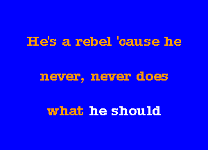 He's a rebel 'oause he
never, never does

what he should

g