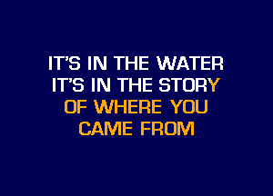 IT'S IN THE WATER
IT'S IN THE STORY

OF WHERE YOU
CAME FROM