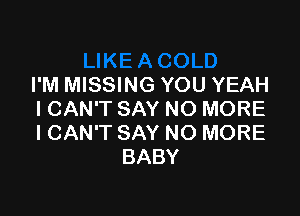 I'M MISSING YOU YEAH

ICAN'T SAY NO MORE
ICAN'T SAY NO MORE
BABY