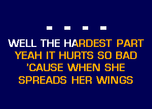 WELL THE HARDEST PART
YEAH IT HURTS SO BAD
'CAUSE WHEN SHE

SPREADS HER WINGS