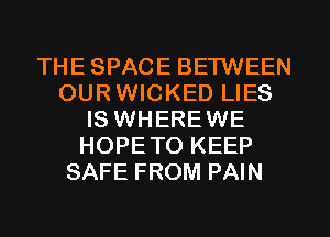 THESPACE BETWEEN
OURWICKED LIES
IS WHEREWE
HOPETO KEEP
SAFE FROM PAIN