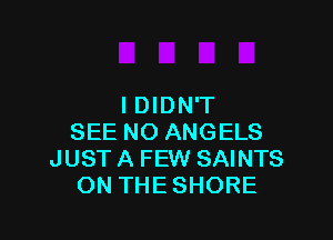 IDIDN'T

SEE NO ANGELS
JUST A FEW SAINTS
ON THE SHORE