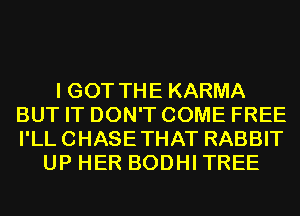 I GOT THE KARMA
BUT IT DON'T COME FREE
I'LLCHASETHAT RABBIT

UP HER BODHI TREE