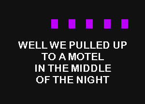 WELL WE PULLED UP

TOAMOTEL
INTHEMIDDLE
OF THE NIGHT