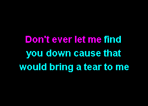 Don't ever let me fund

you down cause that
would bring a tear to me