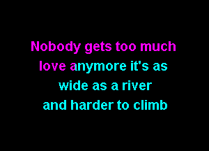 Nobody gets too much
love anymore it's as

wide as a river
and harder to climb