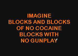 IMAGINE
BLOCKS AND BLOCKS

OF NO COCAINE
BLOCKS WITH
NO GUNPLAY