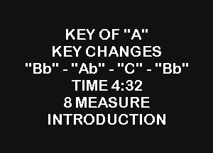 KEYOFA
KEYCHANGES
IUBbII - IIAbII - IUCII - IIBbII

WME432
8MEASURE
INTRODUCHON