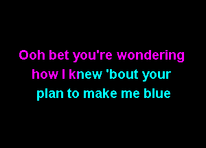 Ooh bet you're wondering

how I knew 'bout your
plan to make me blue