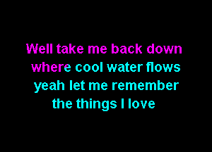 Well take me back down
where cool water flows

yeah let me remember
the things I love