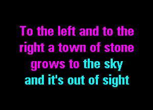To the left and to the
right a town of stone

grows to the sky
and it's out of sight