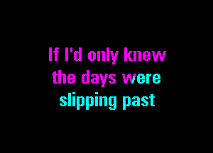 If I'd only knew

the days were
slipping past