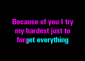 Because of you I try

my hardest just to
forget everything