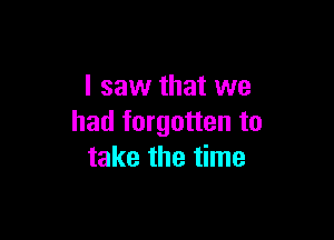 I saw that we

had forgotten to
take the time