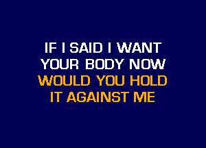 IF I SAID I WANT
YOUR BODY NOW

WOULD YOU HOLD
IT AGAINST ME