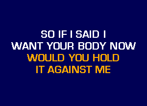 SO IF I SAID I
WANT YOUR BODY NOW
WOULD YOU HOLD
IT AGAINST ME