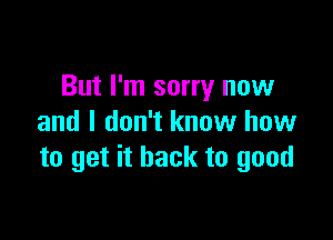 But I'm sorry now

and I don't know how
to get it back to good