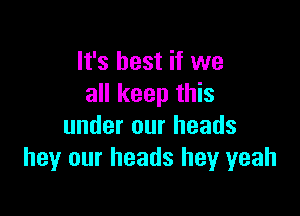 It's best if we
all keep this

under our heads
hey our heads hey yeah