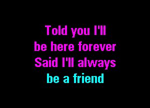 Told you I'll
be here forever

Said I'll always
be a friend