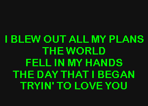 I BLEW OUT ALL MY PLANS
THEWORLD
FELL IN MY HANDS

THE DAY THATI BEGAN
TRYIN' TO LOVE YOU