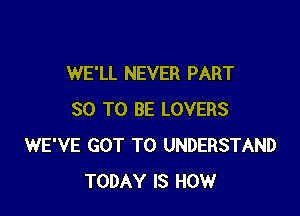 WE'LL NEVER PART

30 TO BE LOVERS
WE'VE GOT TO UNDERSTAND
TODAY IS HOW