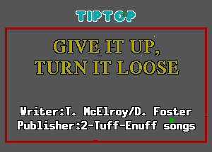 ?UDEEJ)

GIVE IT UP,
TURN IT LOOSE

HriterzT. HcElrole. Foster
PublisherzZ-Tuff-Enuff songs