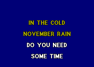 IN THE COLD

NOVEMBER RAIN
DO YOU NEED
SOME TIME
