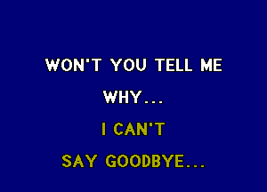 WON'T YOU TELL ME

WHY. . .
I CAN'T
SAY GOODBYE...