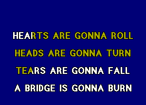 HEARTS ARE GONNA ROLL
HEADS ARE GONNA TURN
TEARS ARE GONNA FALL
A BRIDGE IS GONNA BURN