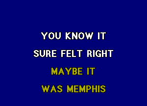 YOU KNOW IT

SURE FELT RIGHT
MAYBE IT
WAS MEMPHIS