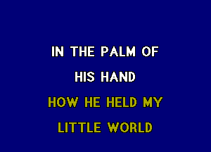 IN THE PALM OF

HIS HAND
HOW HE HELD MY
LITTLE WORLD