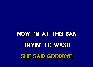 NOW I'M AT THIS BAR
TRYIN' T0 WASH
SHE SAID GOODBYE