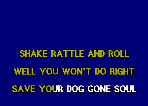 SHAKE RATTLE AND ROLL
WELL YOU WON'T D0 RIGHT
SAVE YOUR DOG GONE SOUL