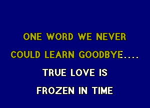 ONE WORD WE NEVER

COULD LEARN GOODBYE...
TRUE LOVE IS
FROZEN IN TIME