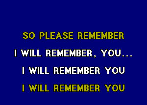 SO PLEASE REMEMBER

I WILL REMEMBER, YOU...
I WILL REMEMBER YOU
I WILL REMEMBER YOU
