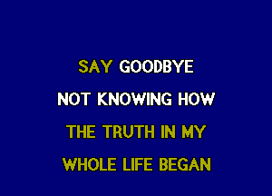 SAY GOODBYE

NOT KNOWING HOW
THE TRUTH IN MY
WHOLE LIFE BEGAN