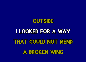 OUTSIDE

I LOOKED FOR A WAY
THAT COULD NOT MEND
A BROKEN WING
