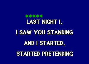 LAST NIGHT l.

I SAW YOU STANDING
AND I STARTED.
STARTED PRETENDING