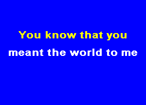 You know that you

meant the world to me