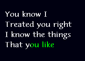 You know I
Treated you right

I know the things
That you like