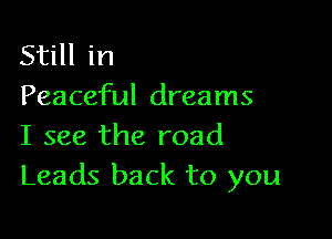 Still in
Peaceful dreams

I see the road
Leads back to you