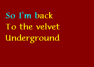 So I'm back
To the velvet

Underground