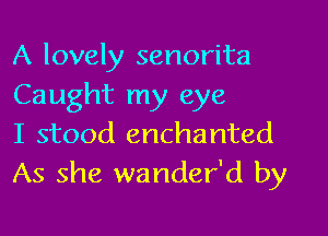 A lovely senorita
Caught my eye

I stood enchanted
As she wander'd by