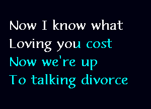 Now I know what
Loving you cost

Now we're up
To talking divorce