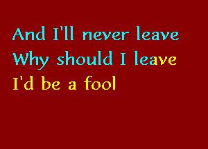 And I'll never leave
Why should I leave

I'd be a fool