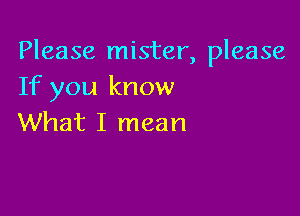 Please mister, please
If you know

What I mean