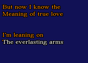 But now I know the
Meaning of true love

I'm leaning on
The everlasting arms