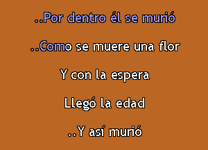 ..Por dentro a se murid

..Como se muere una flor

Y con la espera

Llegd la edad

..Y asi murid