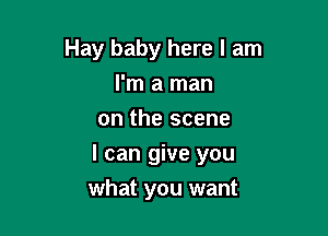 Hay baby here I am
I'm a man
on the scene

I can give you

what you want